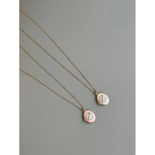 İncili Etnik Desen Kapaklı Kolye - Pembe