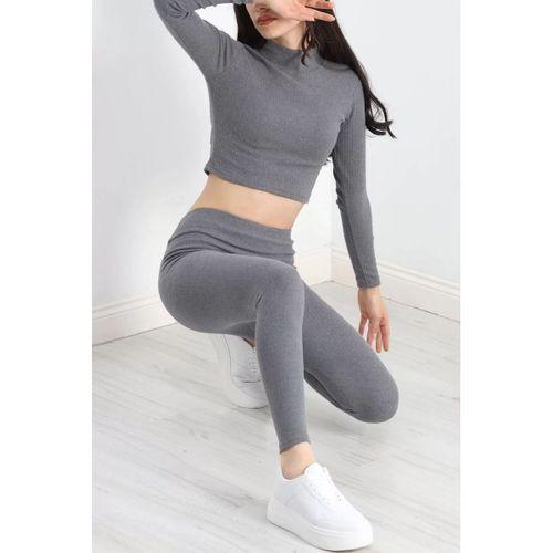 pilelistore Raporlu Crop İkili Takım Füme