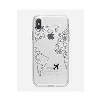 iPhone X World Map Lines Premium Şeffaf Silikon Kılıf Siyah Baskılı