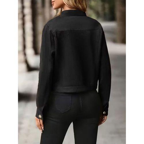 Kadın Uzun Kollu önden Düğmeli Kısa Süet Ceket