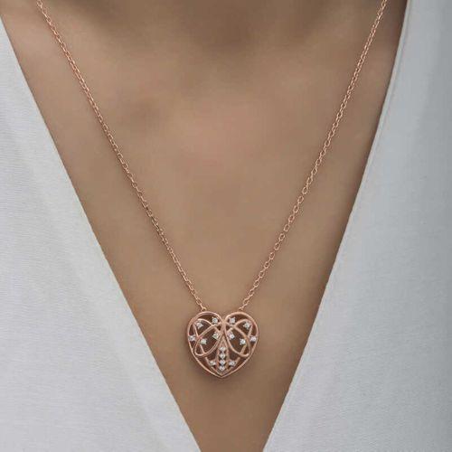 Lucky Life 925 Ayar Gumuss  Rose Bombeli Kalp Lucky Life Lucky Life Kadın Kolye