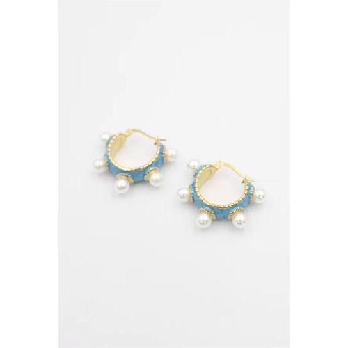 İncili Mineli Halka Küpe - Turkuaz