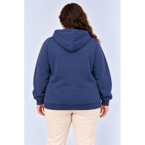 Battal Büyük Beden Üç İplik İçi Şardonlu Kapüşonlu Kanguru Cepli Kışlık Sweatshirt - Lacivert
