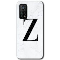 Xiaomi Mi 10T Pro Kılıf Baskılı Kapak - Beyaz Mermer Desenli Z Harfi + 5D Tam Kaplayan Cam