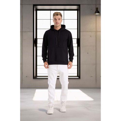 Luc Oversize Basic Dalgıç Kumaş Viskon Kapüşonlu Cepli Sweatshirt Hoodie - Siyah