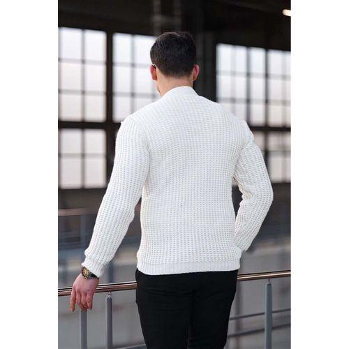 Nopenli Fitil Örgü Düğmeli Hırka - Taş