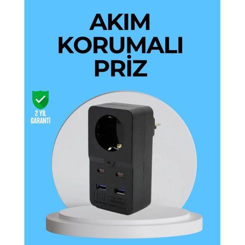 Termal Korumalı Priz Otomatik Çocuk Kilidi 4 Usb Type C
