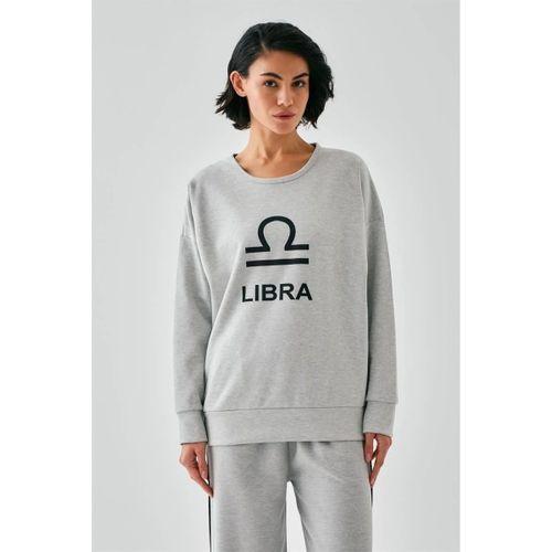 Kadın Gri Terazi Burcu Oversize 2 İplik Eşofman Ev Giyim Takımı