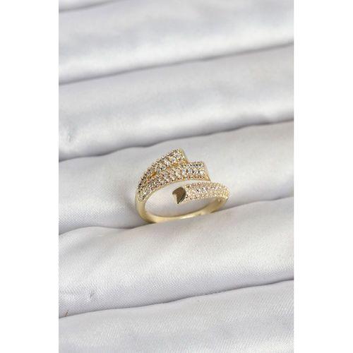 Gold Renk Zirkon Taşlı Pirinç Kadın Yüzük