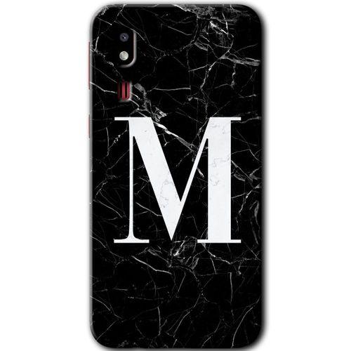 Potkal Hediye Fabrikası Samsung Galaxy A2 Core Kılıf HD Desen Baskılı Arka Kapak - Siyah Mermer Desenli M Harfi