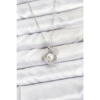 316L Çelik Zincir Gümüş Renk İncili Deniz Kabuğu Model Zirkon Taşlı Kadın Kolye