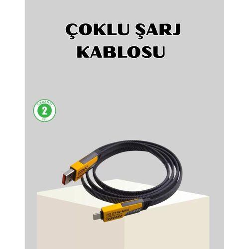 65w Çoklu Şarj Kablosu 4’ü 1 Arada Örgülü Hızlı Veri Aktarım Usb-c Usb-a