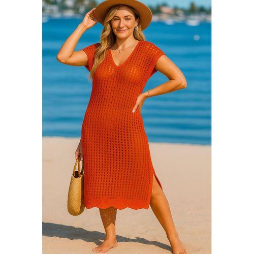 Kadın Sıfır Kol V Yaka Yanı Derin Yırtmaçlı Midi Boy Triko Elbise