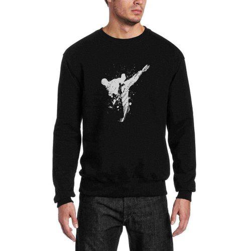Silhouette Taekwondo Baskılı Siyah Erkek Sweatshirt
