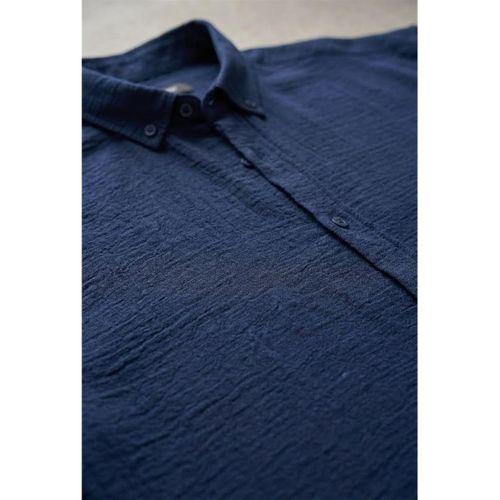 Scott – Soft Dokulu Yarım Oversize Modern Erkek Gömlek - Lacivert