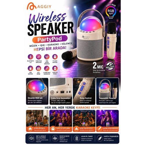Partypod Bluetooth 5.3 Destekli Çok Fonksiyonlu Kablosuz Mikrofon Ve Hoparlör