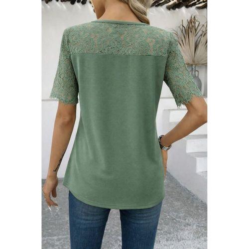 Kadın Kısa Kollu Dantel Detaylı Yandan Düğmeli Waffle Bluz