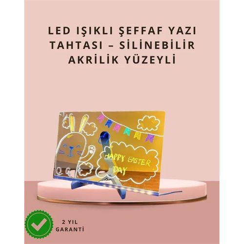 Led Işıklı Şeffaf Yazı Tahtası – Neon Etkili Akrilik Pano, Silinebilir, 7 Renkli Kalemli, 30x20 Cm