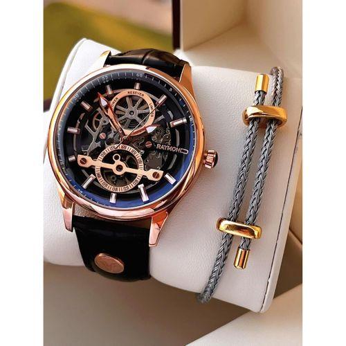 Raymond Nişan Ve Damatlara Özel Deri Kordon 2 Yıl Garantili Otomatik Erkek Kol Saati+Bileklik RMD.M6