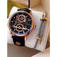 Raymond Nişan Ve Damatlara Özel Deri Kordon 2 Yıl Garantili Otomatik Erkek Kol Saati+Bileklik RMD.M6