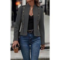 Kadın Uzun Kollu Hakim Yaka Yanlardan Düğmeli Kısa Süet Ceket