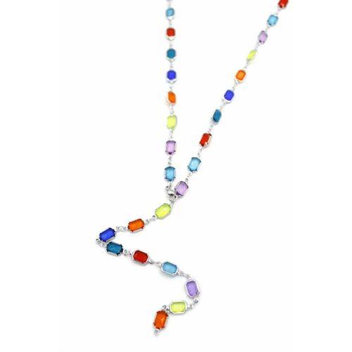 Renkli Taşlı Y Kolye - Gümüş