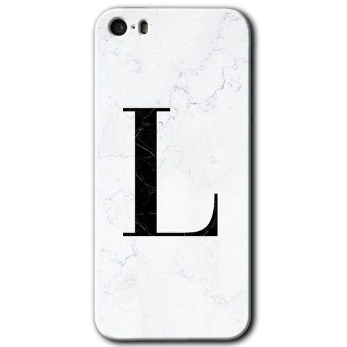 iPhone 5s Kılıf HD Desen Baskılı Arka Kapak - Beyaz Mermer Desenli L Harfi + Kırılmaz Cam