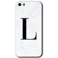 iPhone 5s Kılıf HD Desen Baskılı Arka Kapak - Beyaz Mermer Desenli L Harfi + Kırılmaz Cam