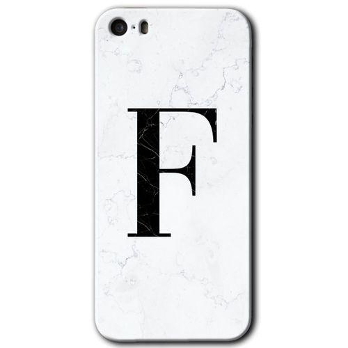 Potkal Hediye Fabrikası iPhone 5 Kılıf HD Desen Baskılı Arka Kapak - Beyaz Mermer Desenli F Harfi
