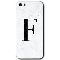 Potkal Hediye Fabrikası iPhone 5 Kılıf HD Desen Baskılı Arka Kapak - Beyaz Mermer Desenli F Harfi