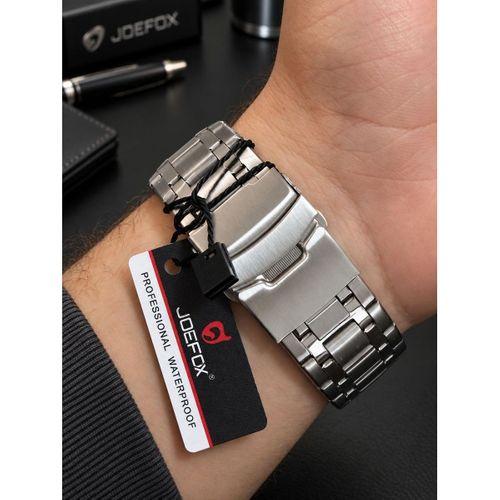 Joefox Digital Ve Analog Çelik Kordon Kronmetre+Takvim+Alarm+Aydınlatma Erkek Kol Saati JOE.X1