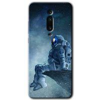 MRCİLETİSİM Xiaomi Mi 9T Kılıf Baskılı Kapak - Astronot Yalnızlığı + 5D Tam Kaplayan Cam