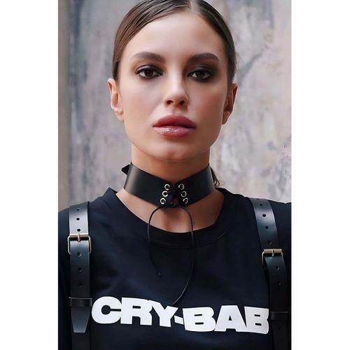 İpli Bağlamalı Şık Deri Choker Tasma