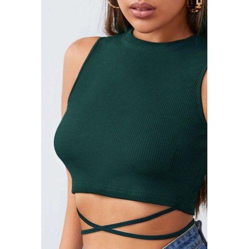 Kadın Yeşil Çapraz Bağlamalı Crop Top Büstiyer