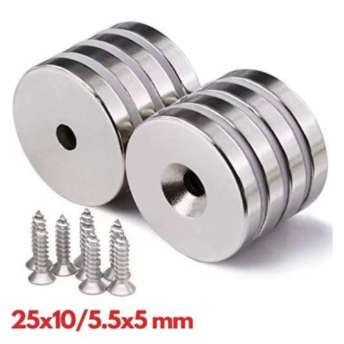 2 Adet 25x10/5x5,5 Mm Neodyum Mıknatıs Havşa Delikli Magnet Vida Atılabilir N35 Nikel Paslanmaz