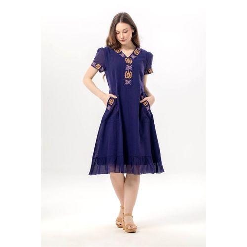 Kısa Kol Feyza V Yaka Çift Cepli Bağlamalı Yazlık Kısa Vual Elbise Mor Mor