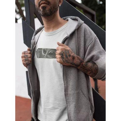 Unisex Bisiklet Yaka Baskılı Oversize T-Shirt - Beyaz