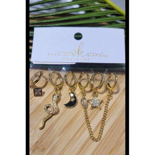 Monalisa Home Çoklu Lüks Figürlü Gösterişli 6 Lı Kararmaz Küpe