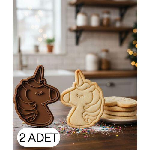 2Li Sevimli Unicorn Kurabiye Kalıbı Tek Boynuzlu At Figürlü Çift Parça Şeker ve Oyun Hamuru Kesici