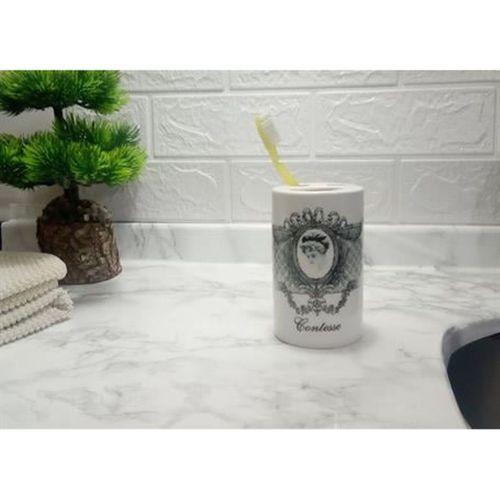2 Adet Seramik Diş Fırçalık Kraliçe Model 7X7X11Cm Banyo Seti