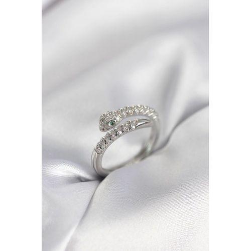 Yılan Model Gümüş Renk Zirkon Taşlı Kadın Yüzük