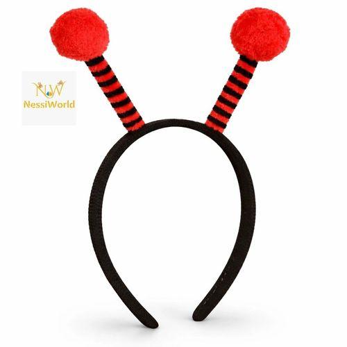 Kırmızı Siyah Uğur Böceği Antenli Taç - Çocuk Uğur Böceği Tacı Mega Ponponlu