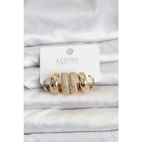 Zirkon Taşlı Pirinç Gold Renk Halka Kadın Küpe Seti