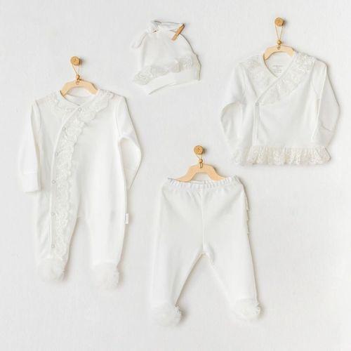 Andywawa Andywawa AC25312 Newborn Chic Girl Tüllü 4'Lü Hastane Çıkışı Ekru