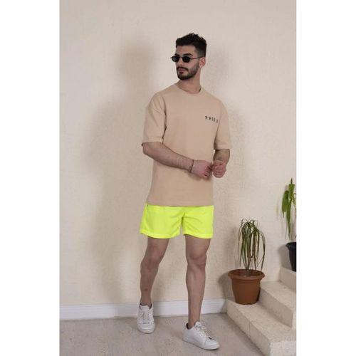 Erkek Deniz Şortu Fermuarlı Cepli File Astarlı - Neon Yeşili