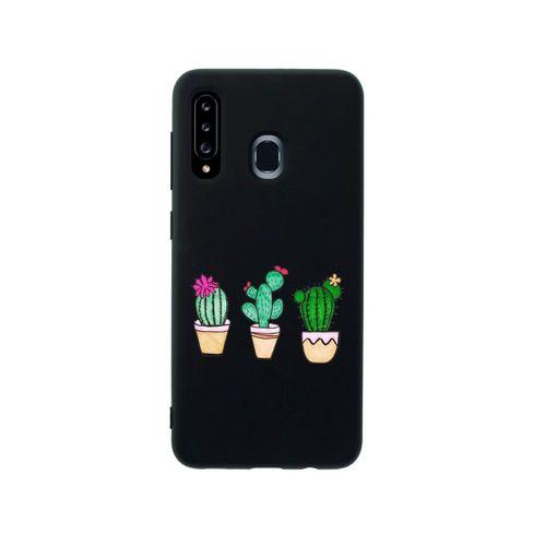 Samsung A20s Üçlü Kaktüs Desenli Premium Silikonlu Siyah Telefon Kılıfı