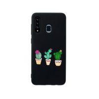 Samsung A20s Üçlü Kaktüs Desenli Premium Silikonlu Siyah Telefon Kılıfı