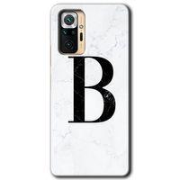 Xiaomi Redmi Note 10 Pro Kılıf Baskılı Kapak - Beyaz Mermer Desenli B Harfi + 5D Tam Kaplayan Cam