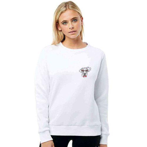 Papyonlu Köpek Göğüs Baskılı Beyaz Kadın Sweatshirt