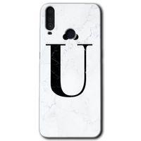 GM 10 Kılıf HD Desen Baskılı Arka Kapak - Beyaz Mermer Desenli Ü Harfi + Kırılmaz Cam